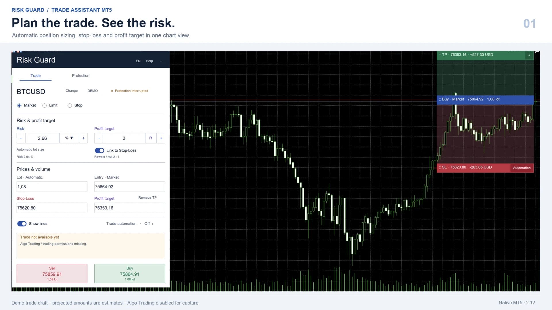 Risk Guard trade planning interface in MT5